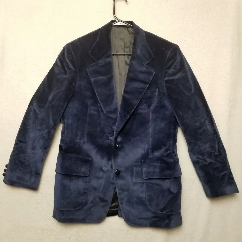 VTG FELT VELOUR Blue Raffleswear SUIT COAT JACKET BLAZER Blue Made‎ In USA
